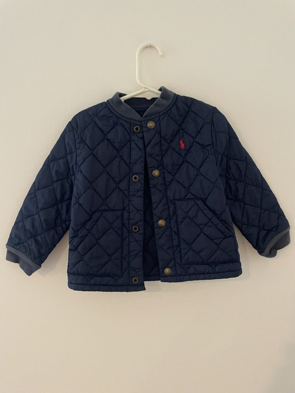 Polo Ralph Lauren 2T Quilted Navy snap front jacket, front pockets , unisex